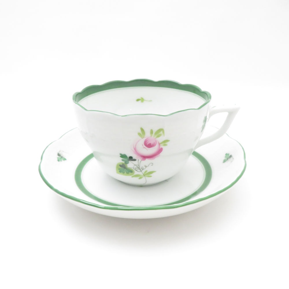 美品 Herend ヘレンド ウィーンの薔薇 VRH 730 ティーカップ＆ソーサー バラ ばら SY13001A3 【中古】