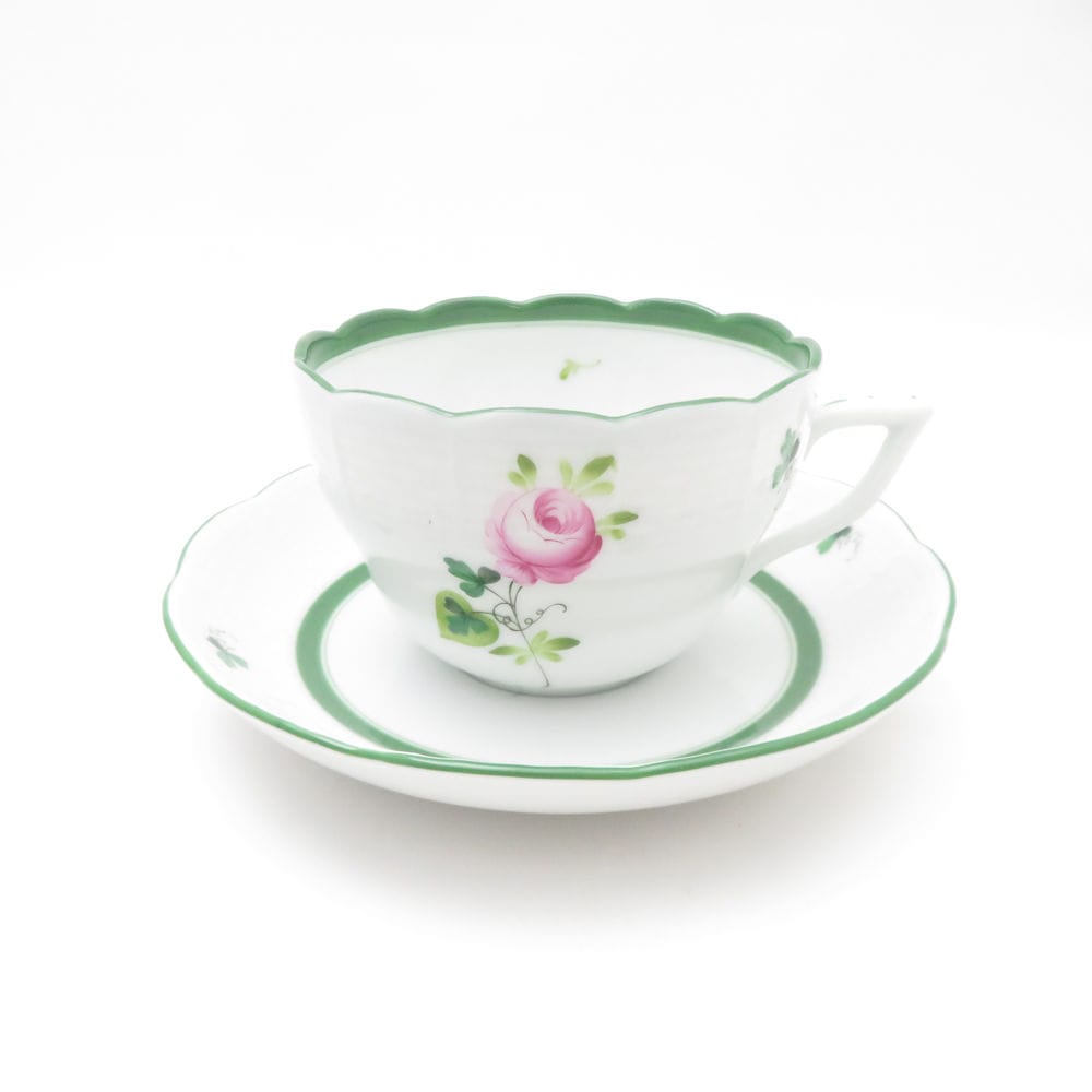 美品 Herend ヘレンド ウィーンの薔薇 VRH 730 ティーカップ＆ソーサー バラ ばら SY13002A3 【中古】