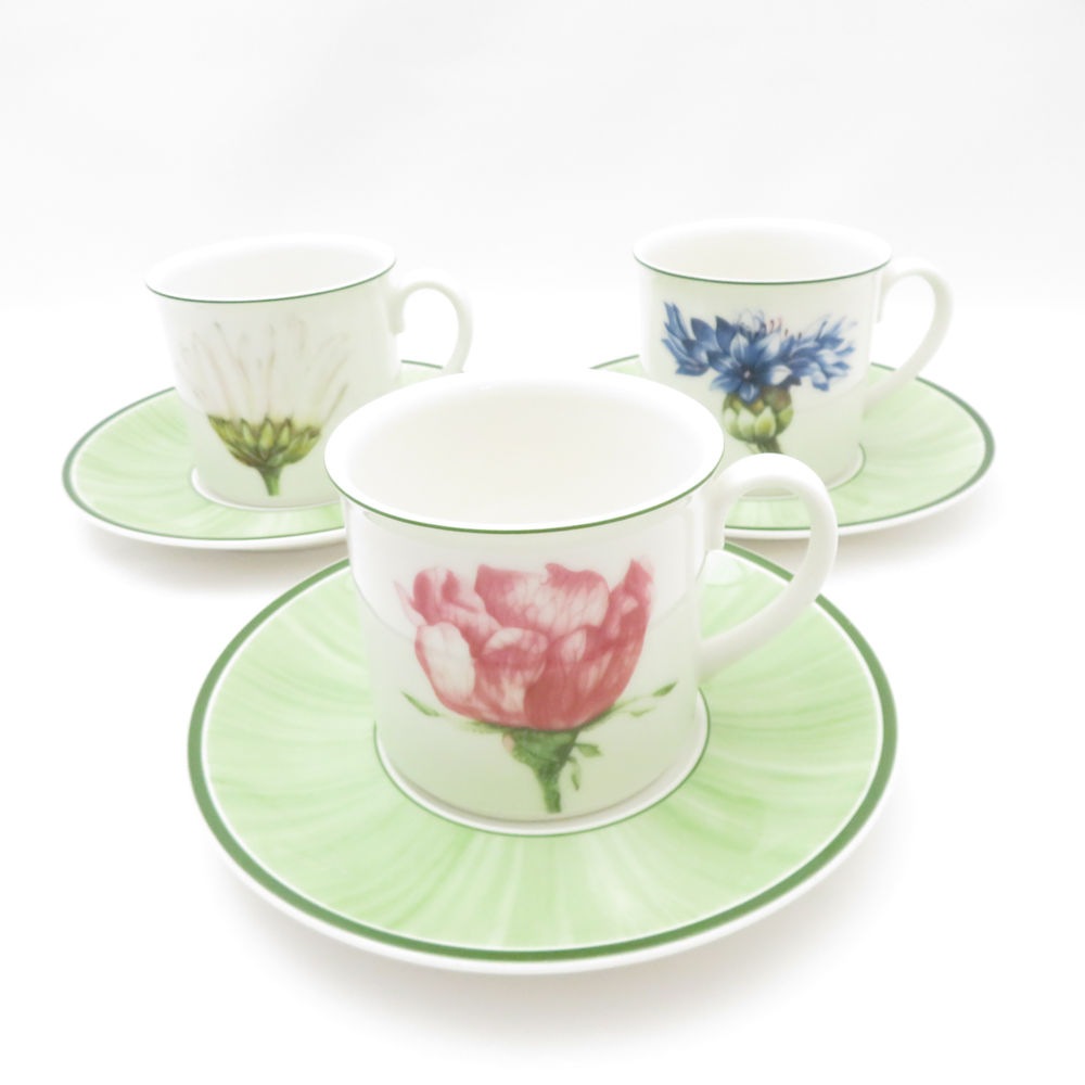 美品 Villeroy&Boch ビレロイ＆ボッホ FLORA フローラ カップ＆ソーサー 3客 セット SY12941F2 【中古】