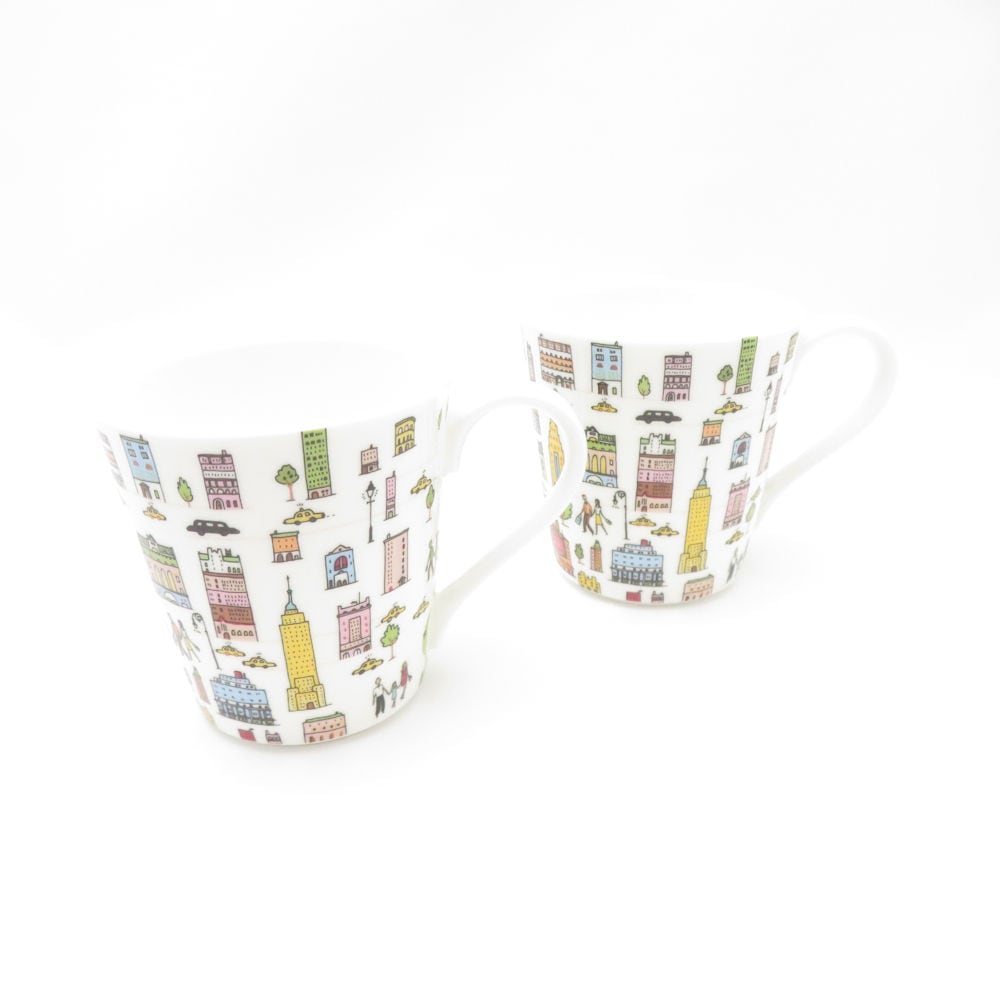 美品 TIFFANY＆Co. ティファニー 5thアベニュー マグカップ 2点 陶器 ペア コップ ニューヨーク SC8434D2 【中古】