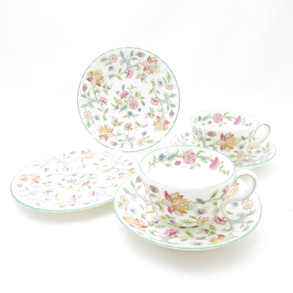 MINTON ミントン ハドンホール カップ＆ソーサー 中皿 4点 セット 花柄 フラワー グリーン SC8438D2 【中古】