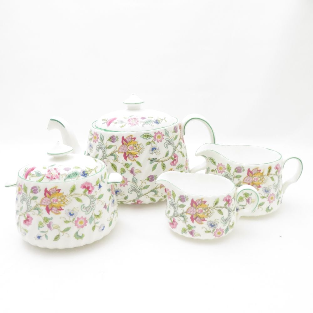 MINTON ミントン ハドンホール ティーポット シュガー クリーマー2種 4点 セット 茶器 砂糖 クリーム ミルク 英国 SU12869S2 【中古】