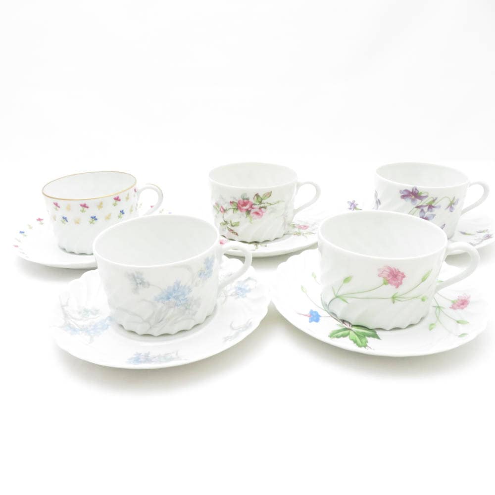 美品 HAVILAND アビランド カップ＆ソーサー 5客 セット ティー コーヒー フラワー 花 バラ SU12890H2 【中古】