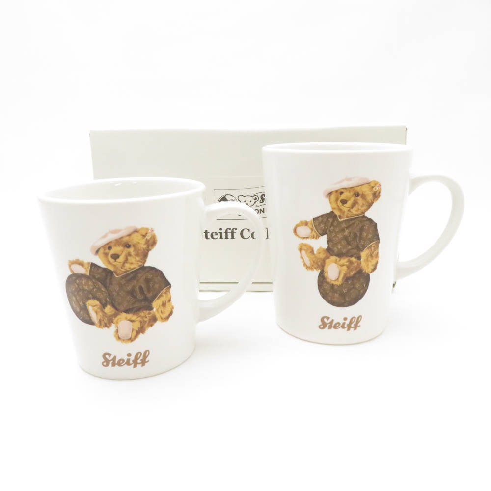 美品 Steiff シュタイフ ルイヴィトンコラボ マグカップ 2点 ペア ティー コーヒー 廃盤 レア 希少 SU12894H2 【中古】