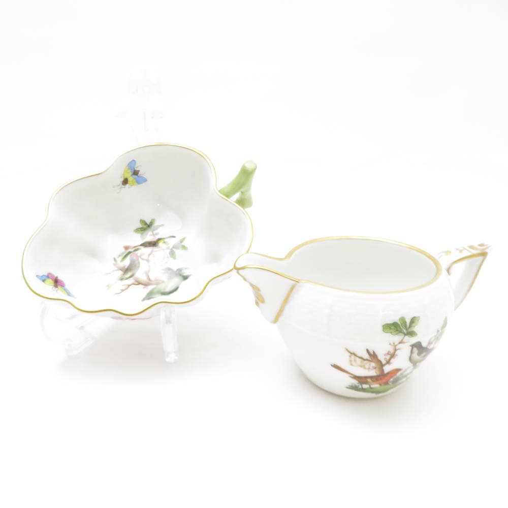 美品 Herend ヘレンド ロスチャイルドバード クリーマー ＆ オープンシュガー 2点 セット 砂糖 ミルク ピッチャー ボックス SM4277K1 【中古】