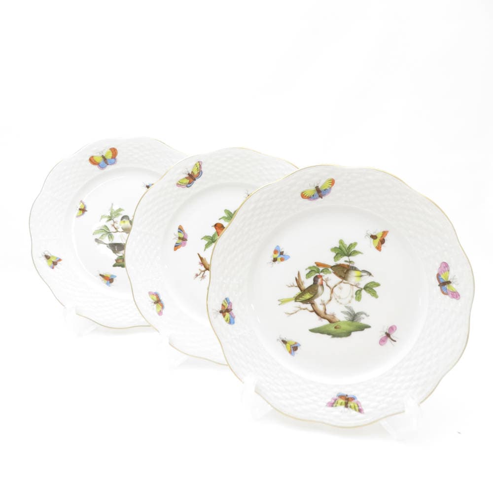 Herend ヘレンド ロスチャイルドバード 中皿 3枚 セット 19cmプレート パン ケーキ デザート SM4279K1 【中古】