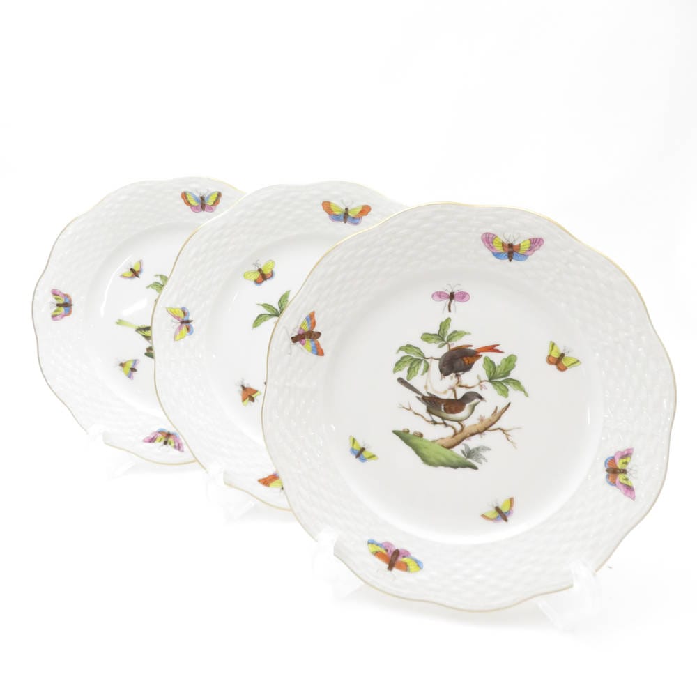 美品 Herend ヘレンド ロスチャイルドバード 中皿 3枚 セット 19cmプレート パン ケーキ デザート SM4280K1 【中古】