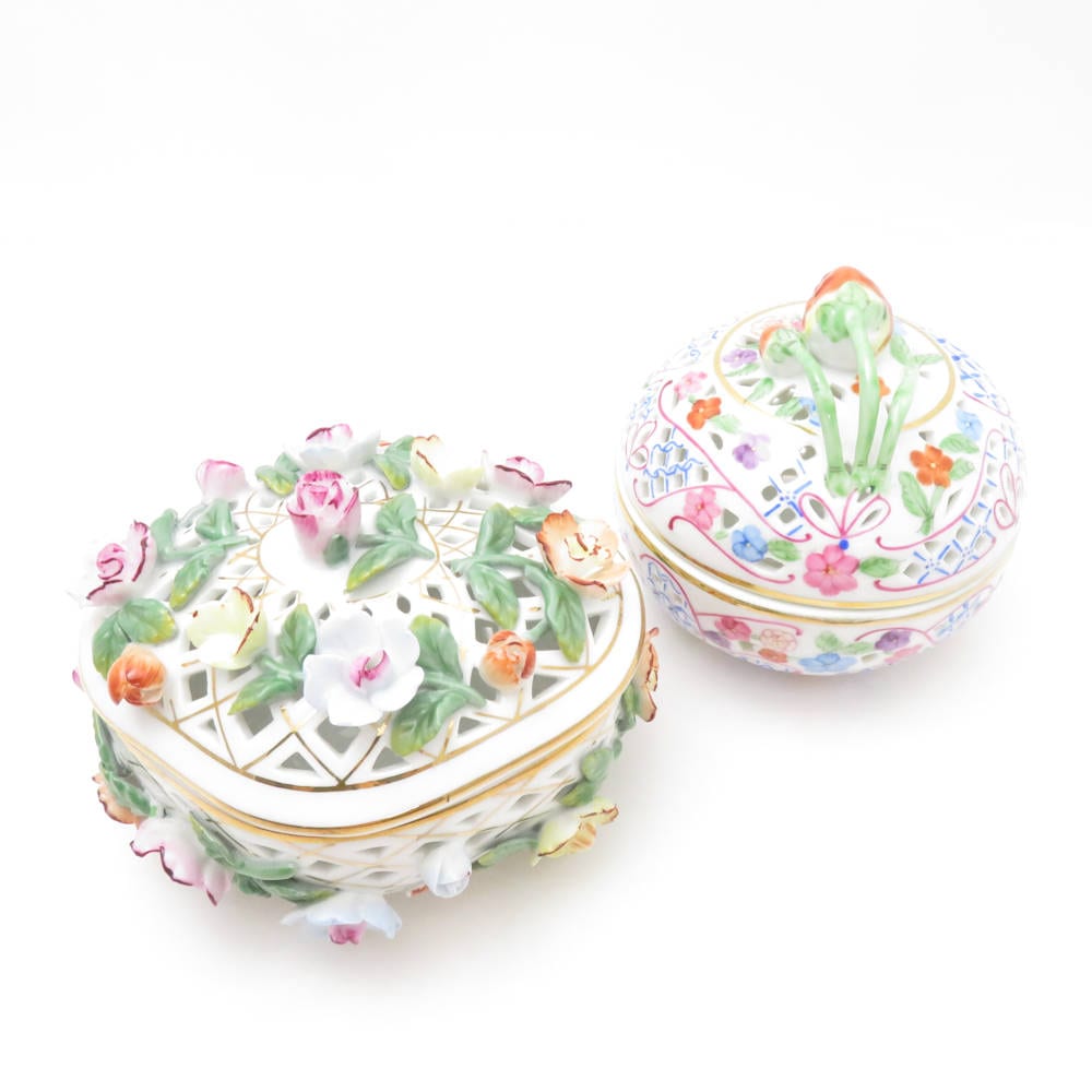 美品 Royal Porcelain ロイヤルポーセリン ポプリポット 2点 セット 小物入れ 透かし彫り SM4287K1 【中古】