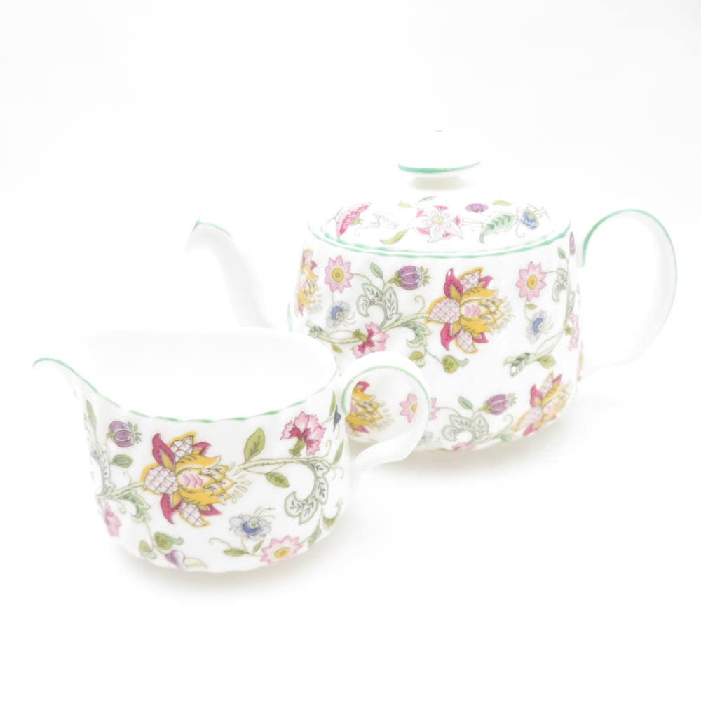 美品 MINTON ミントン ハドンホール ティーポット＆クリーマー 2点 セット 茶器 ミルク 花柄 フラワー SC8505Q1 【中古】