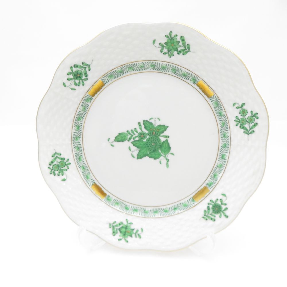 美品 Herend ヘレンド アポニーグリーン AV 517 中皿 1枚 19cmプレート デザート ケーキ SY13028D1 【中古】