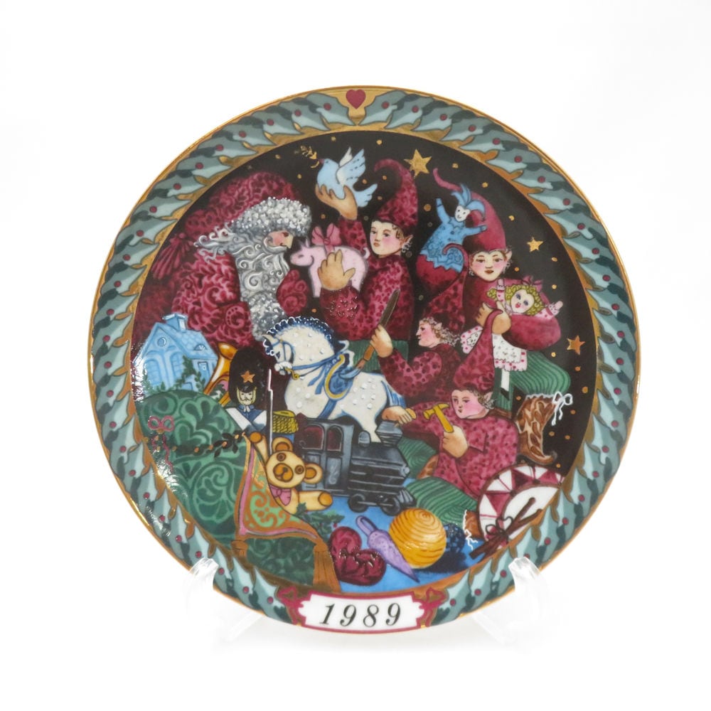 美品 B&G ビングオーグレンダール 1989年 Santa's Workshop イヤープレート 平成元年 20cm ウォールプレート 飾り皿 SY13067R1 【中古】