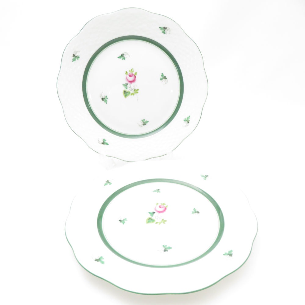美品 Herend ヘレンド VRH ウィーンの薔薇 中皿 2枚 ペア 19cmプレート ケーキ デザート バラ SO3548S2 【中古】