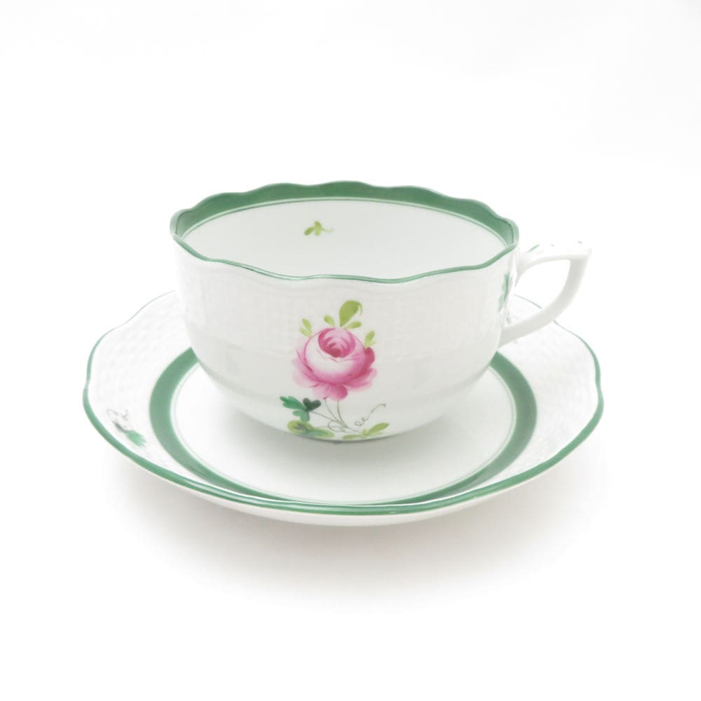 美品 Herend ヘレンド ウィーンのバラ VRH 724 ティーカップ＆ソーサー 1客 薔薇 ローズ テーブルウェア SU12920H2 【中古】
