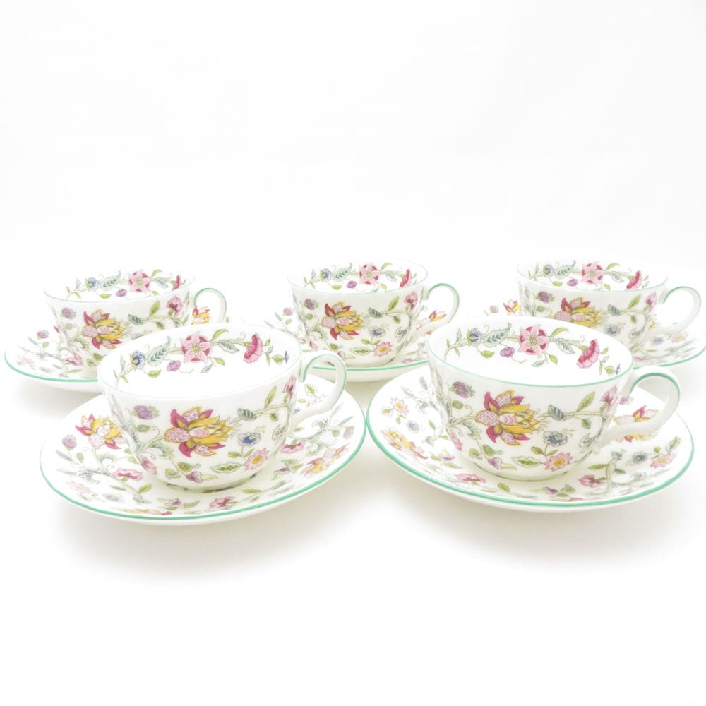 美品 MINTON ミントン ハドンホール ティーカップ＆ソーサー 5客 セット 花柄 紅茶 英国 SU12909H2 【中古】