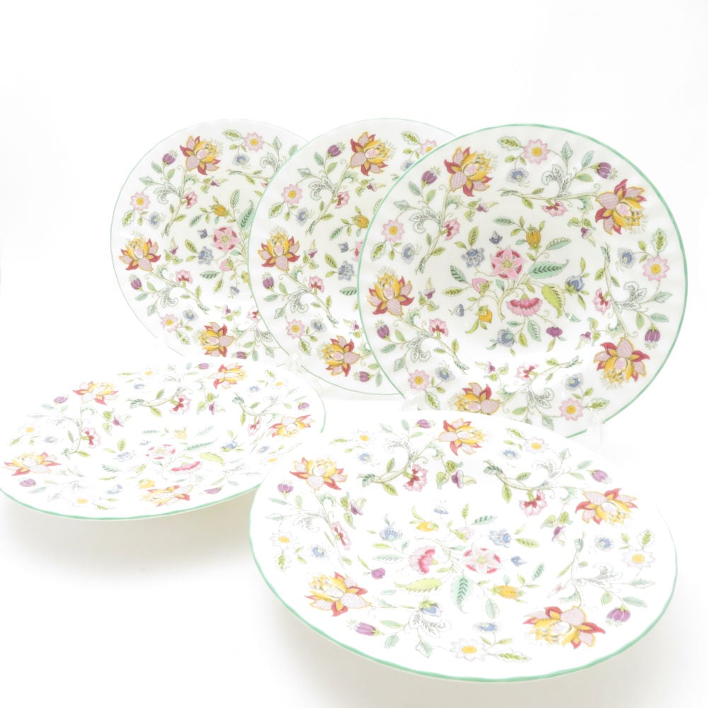 美品 MINTON ミントン ハドンホール 深皿 5枚 20cmプレートセット スープ パスタ 花 SU12911H2 【中古】