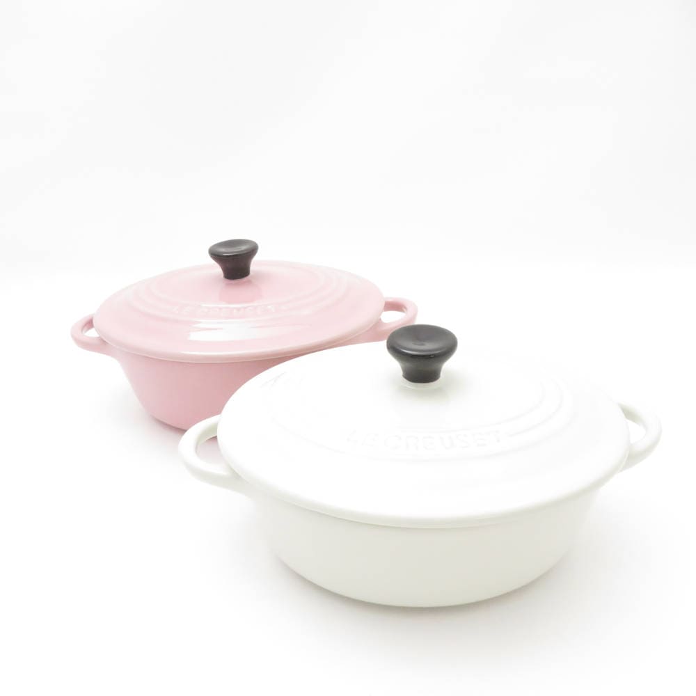 未使用 Le Creuset ルクルーゼ ミニオーバルココット 2点 セット ピンク＆ホワイト SC8588A3 【中古】