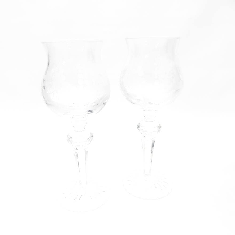 Meissen Crystal マイセンクリスタル ブルーオーキッド ワイングラス 2客 ペア H18.5cm SC8560E1 【中古】