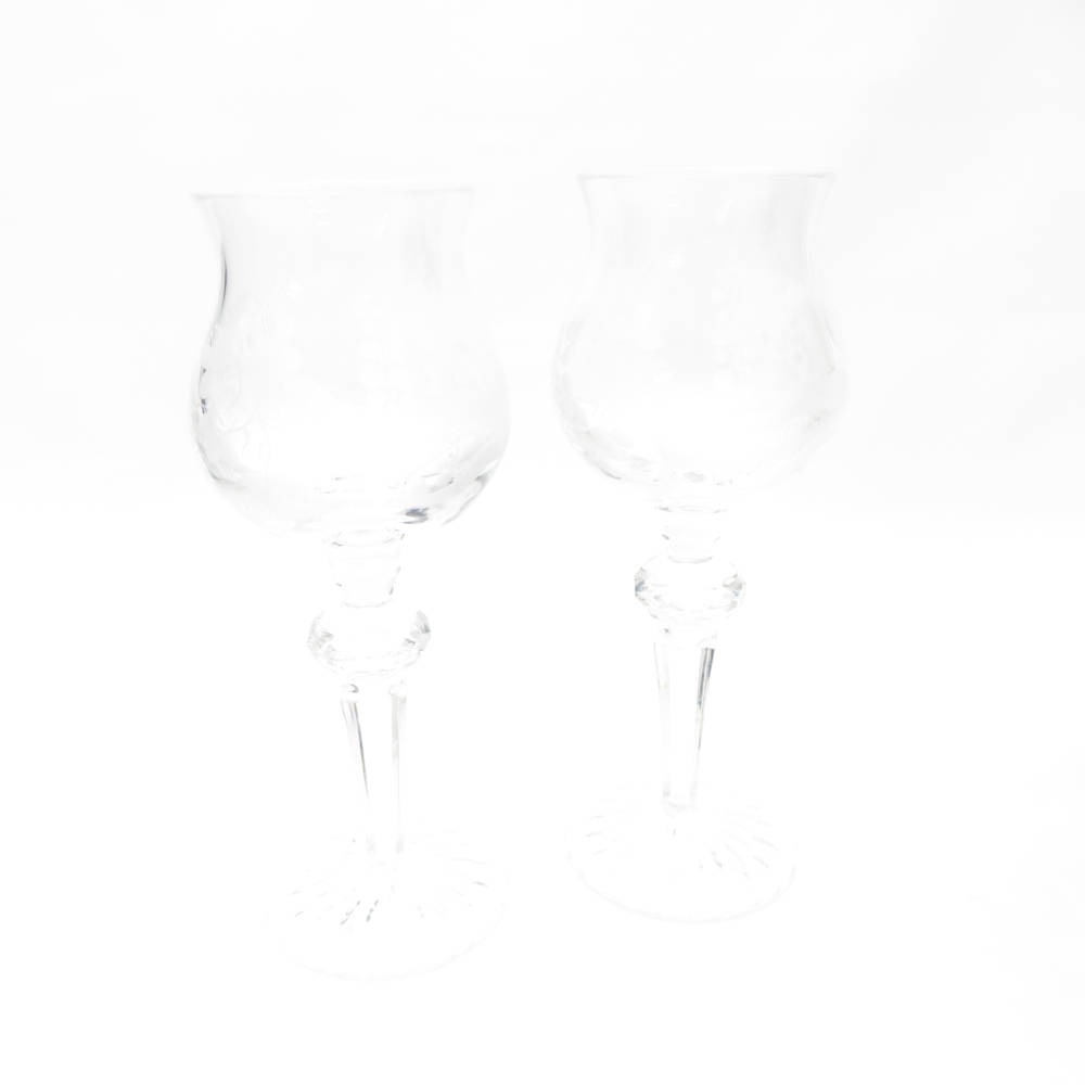 Meissen Crystal マイセンクリスタル ブルーオーキッド ワイングラス 2客 ペア H18.5cm SC8560E1 【中古】