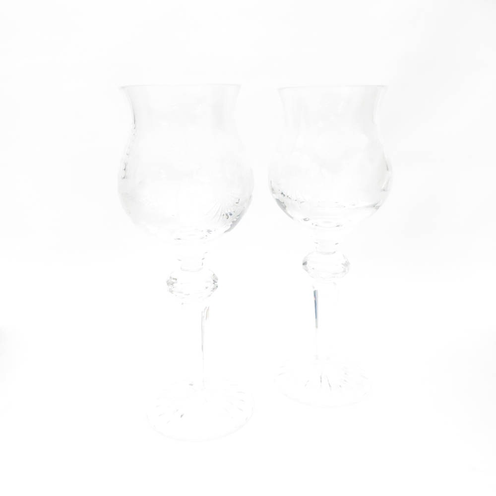 Meissen Crystal マイセンクリスタル ブルーオーキッド ワイングラス 2客 ペア H18.5cm SC8561E1 【中古】