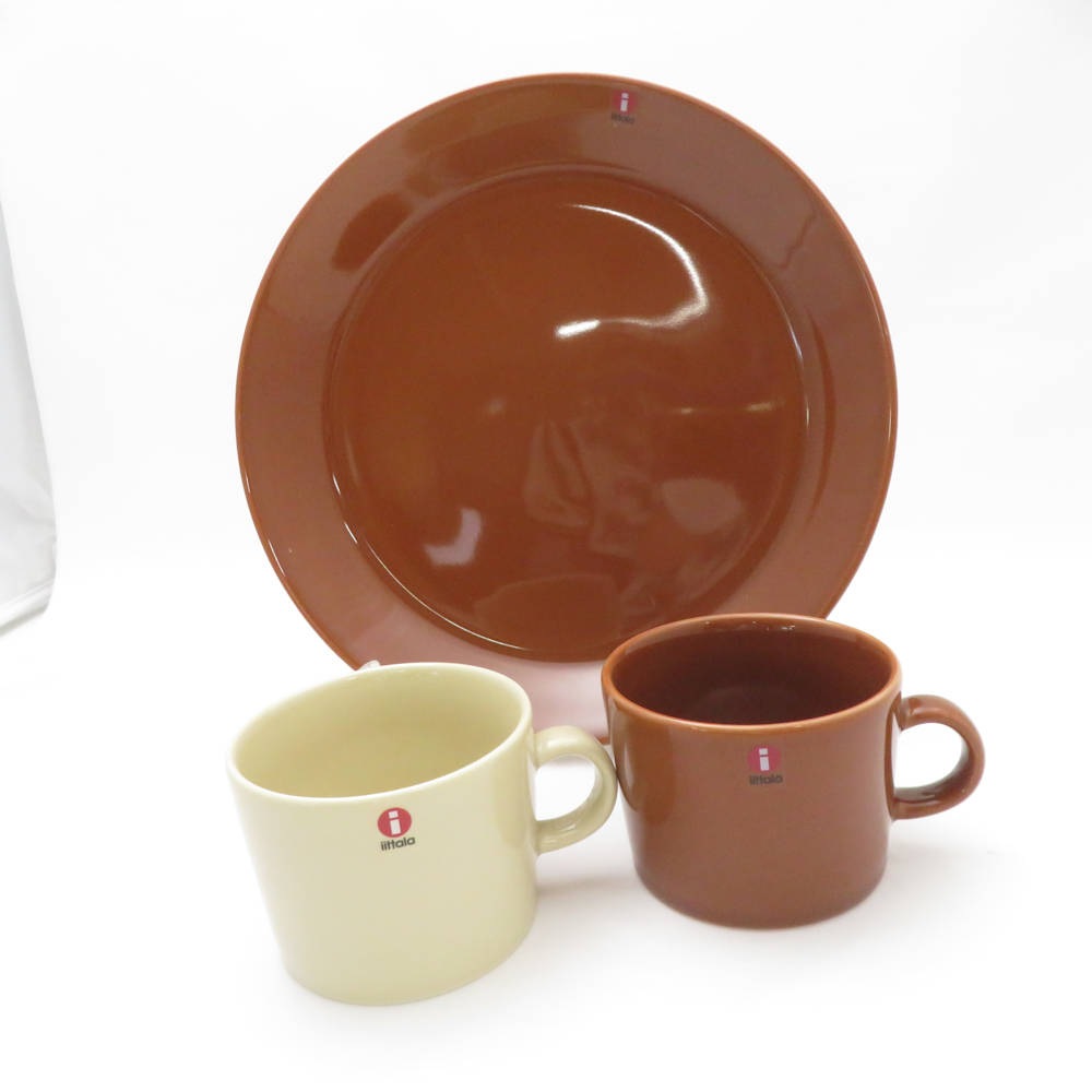 未使用 iittala イッタラ ティーマ ヴィンテージブラウン リネン マグカップ 中皿 3点 セット 0.22L 23cmプレート 北欧 SM4403B2 【中古】