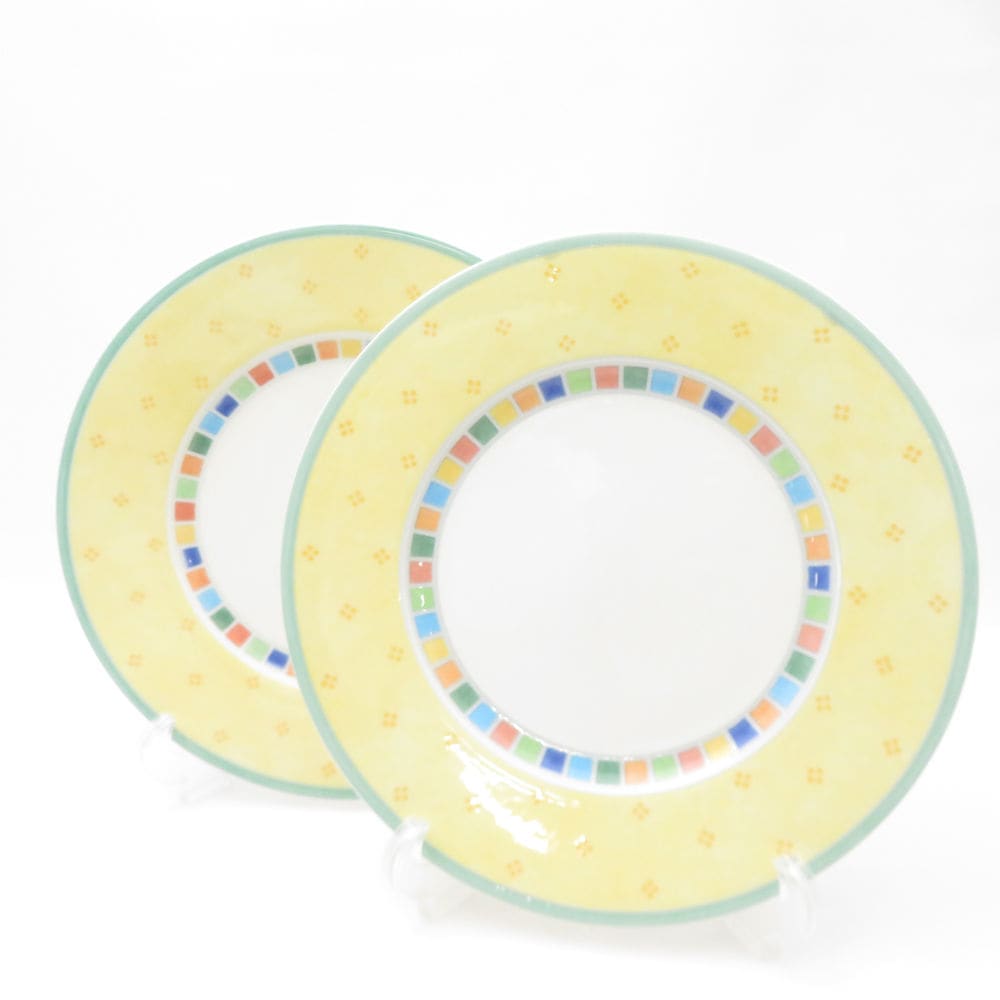 美品 Villeroy&Boch ビレロイ＆ボッホ ツイストアレア リモーネ 中皿 2枚 ペア 22cmプレート SC8691X2 【中古】