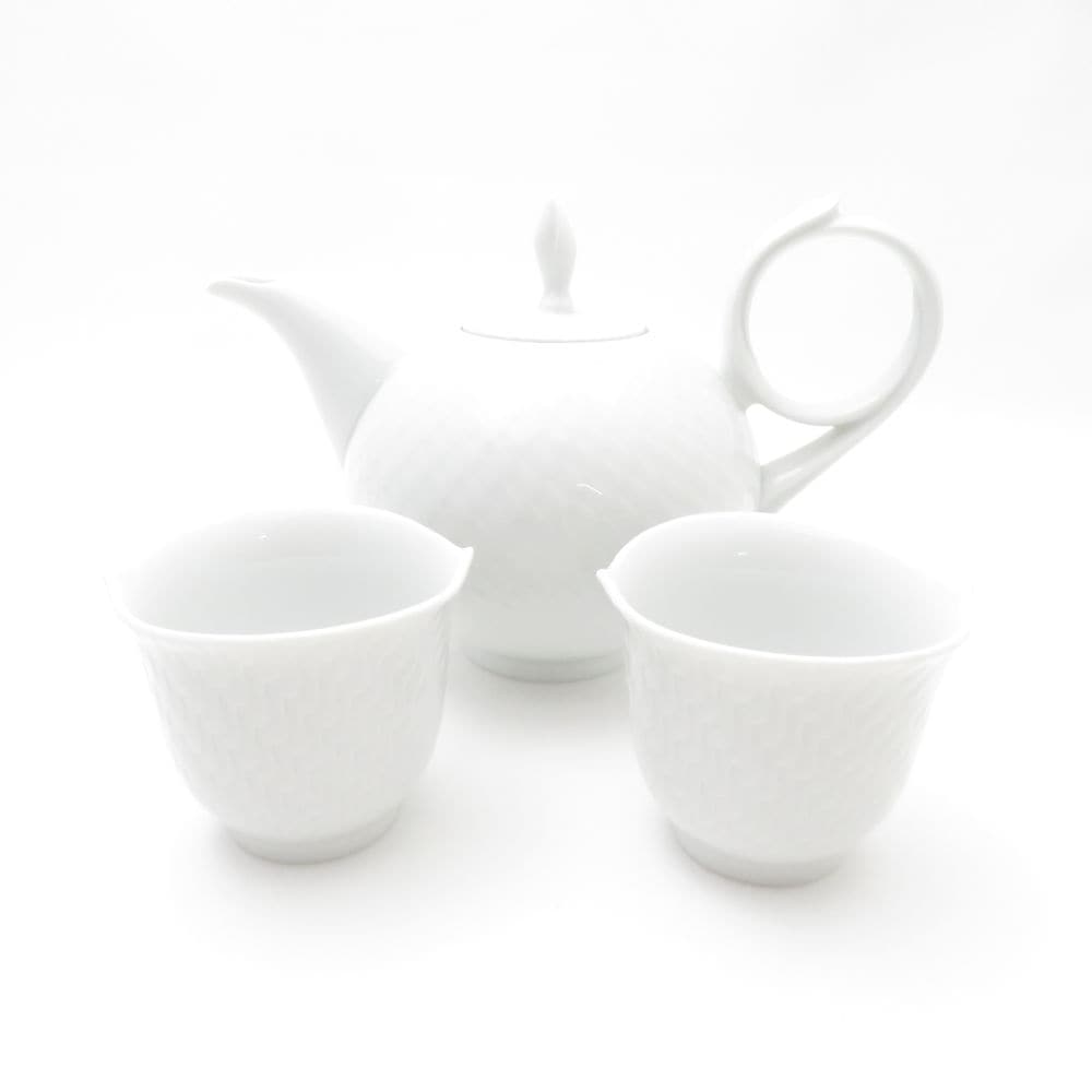 MEISSEN マイセン 波の戯れ ホワイト ティーポット & 湯呑 3点 セット SM4339V2 【中古】