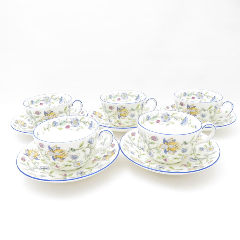 MINTON ミントン ハドンホールブルー ティーカップ＆ソーサー 5客 セット 花柄 SC8609V2 【中古】