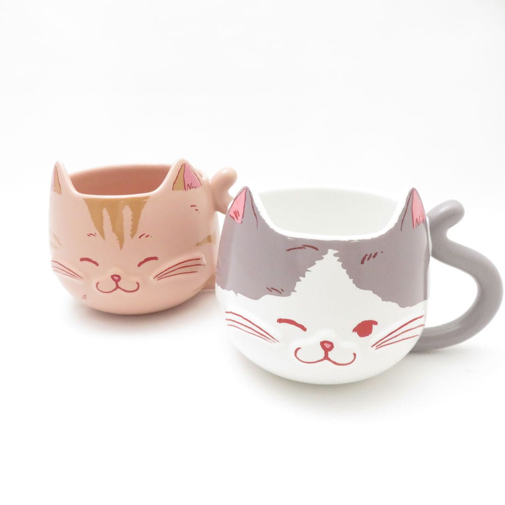 未使用 STARBUCKS スターバックス バレンタイン2025 マグキャットフェイス グレー ベージュ マグカップ 2点 セット 355ml スタバ 猫 ネコ SM4352V2 【中古】