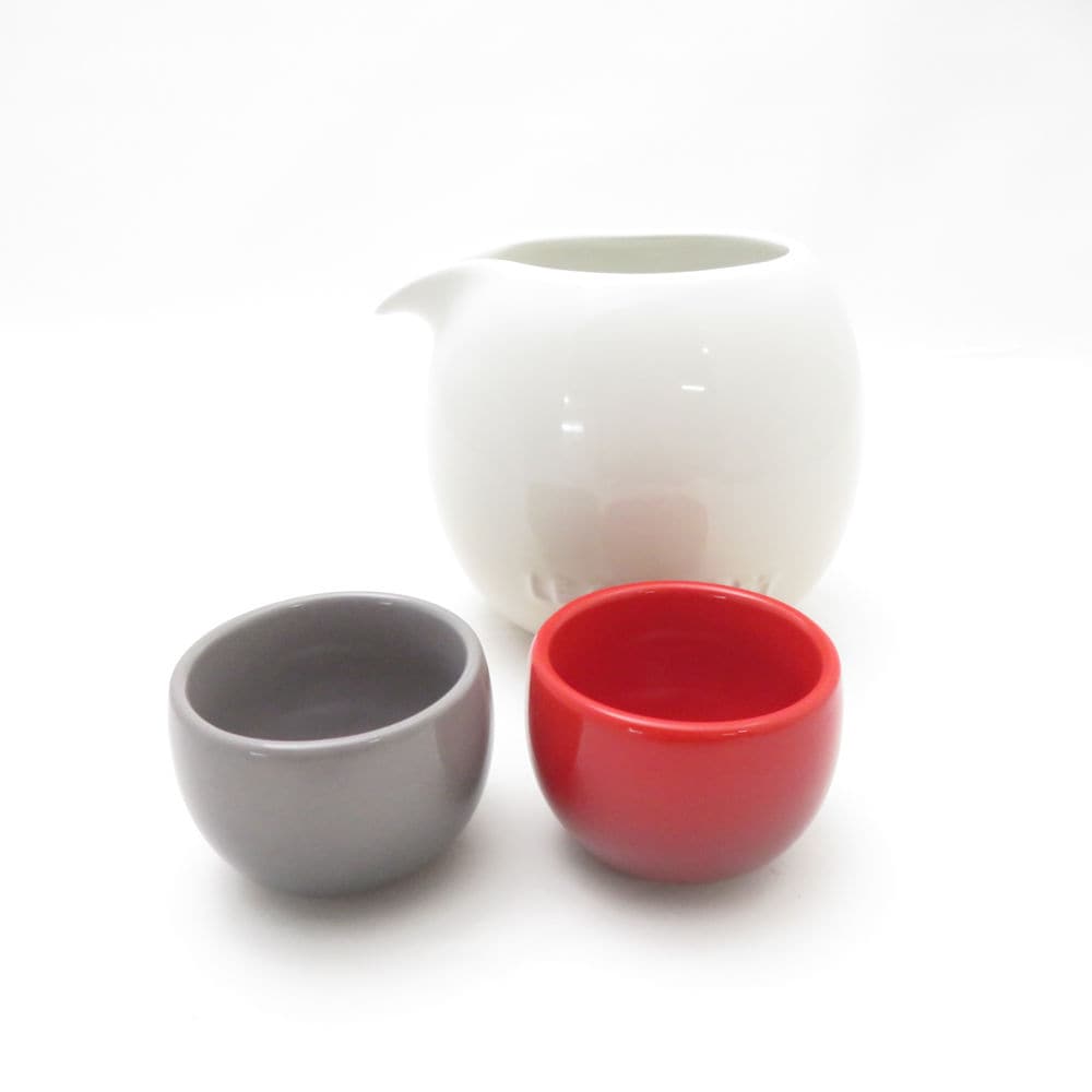 美品 Le Creuset ルクルーゼ スフィア SAKE 片口 お猪口 3点 セット メレンゲ フリント レッド 酒器 SO3580S1 【中古】