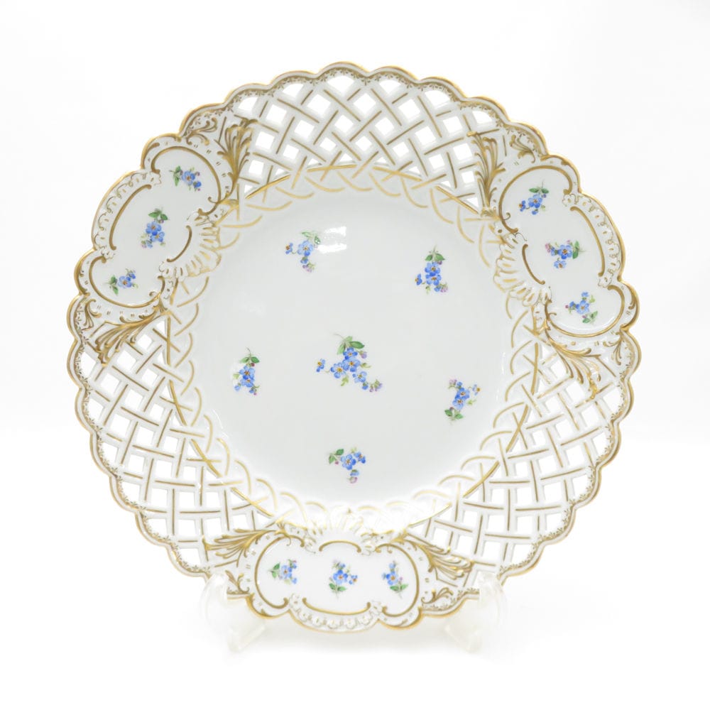 美品 MEISSEN マイセン 散らし小花 メッシュプレート 28cmプレート 透かし皿 オープンワーク SO3562T2 【中古】