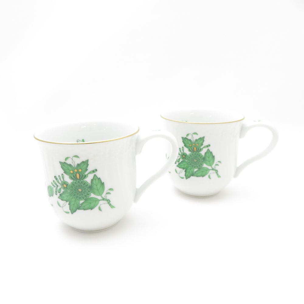 美品 Herend ヘレンド アポニーグリーン マグカップ 2点 ペア SM4367T1 【中古】