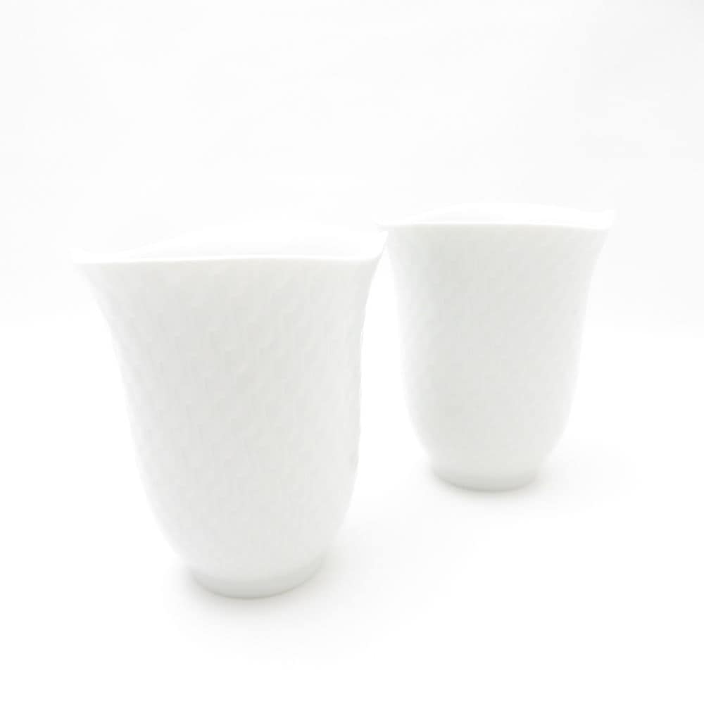 美品 MEISSEN マイセン 波の戯れ ホワイト フリーカップ 2点 ペア タンブラー コップ SM4376T2 【中古】