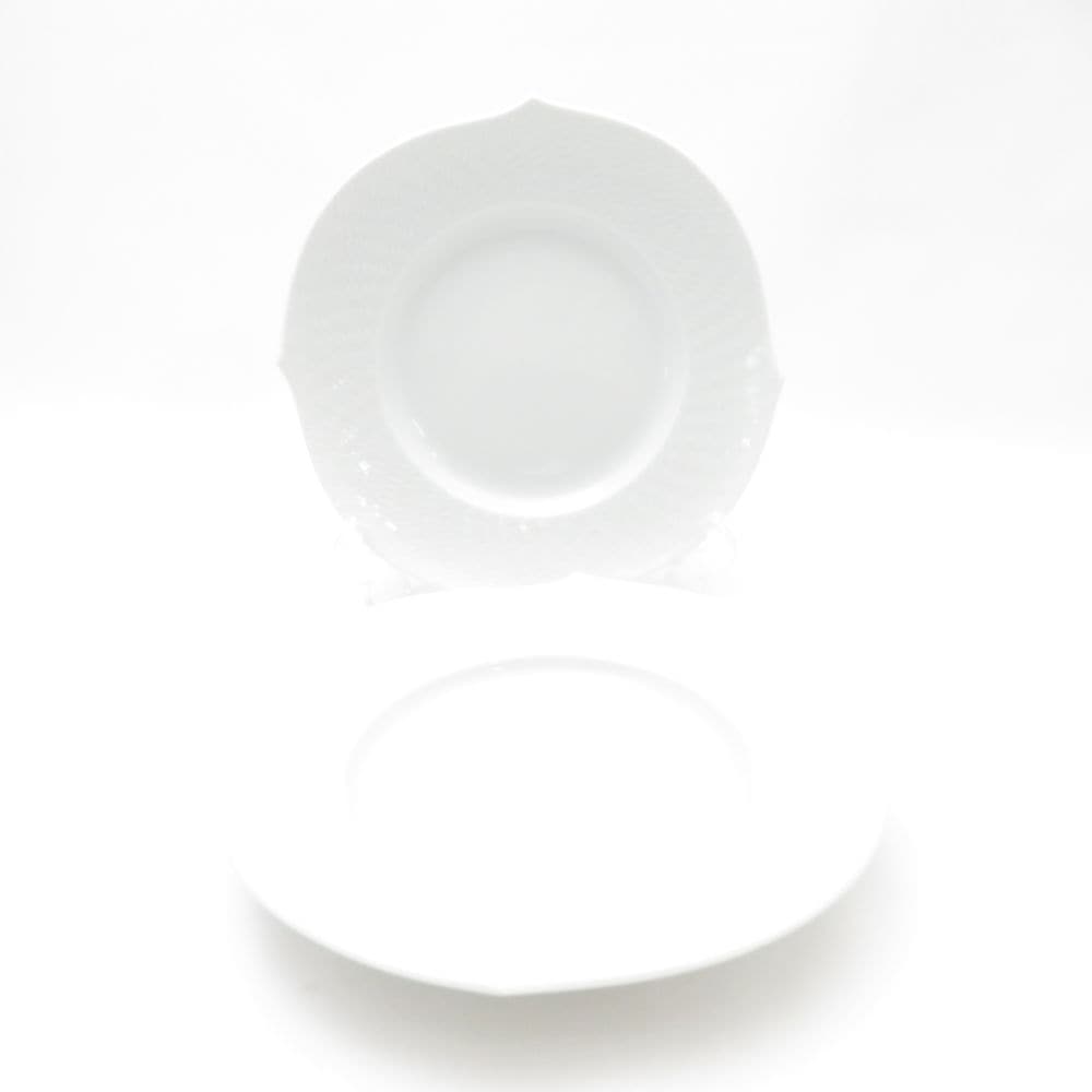美品 MEISSEN マイセン 波の戯れ ホワイト 中皿 2枚 ペア 19cmプレート パン ケーキ デザート SM4378T2 【中古】