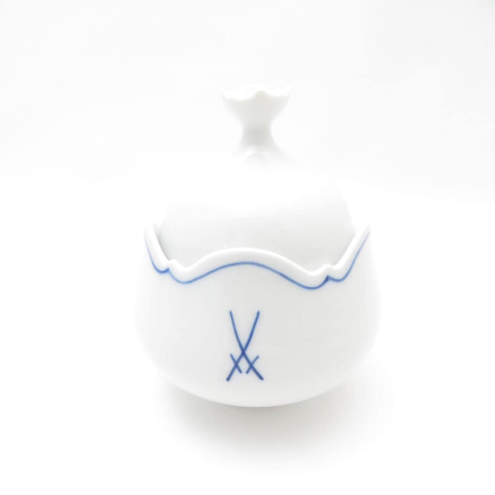 MEISSEN マイセン ホワイトマイセン シュガーポット カバードシュガー 砂糖 ボックス 剣マーク SM4379T2 【中古】