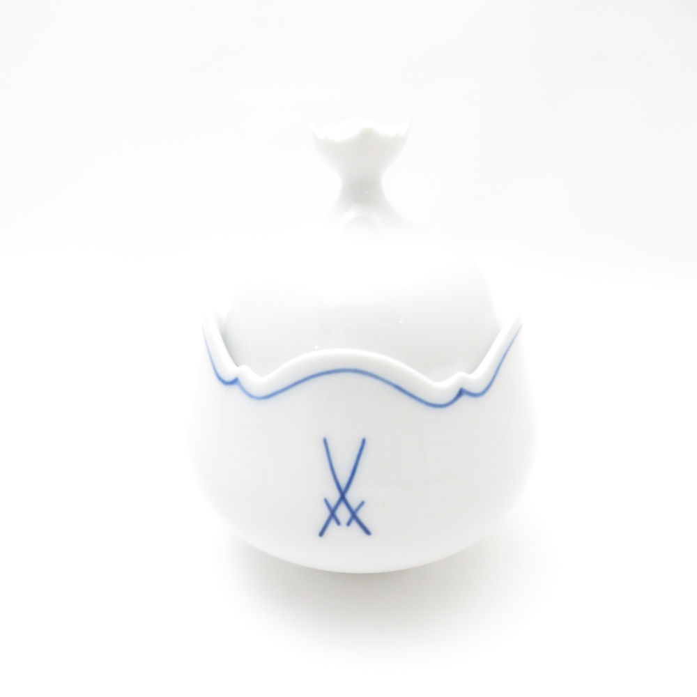 MEISSEN マイセン ホワイトマイセン シュガーポット カバードシュガー 砂糖 ボックス 剣マーク SM4379T2 【中古】