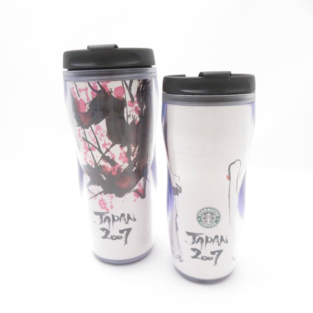 美品 STARBUCKS スターバックス 2007 JAPAN ジャパン タンブラー 2点 セット 旧ロゴ スタバ 鶴 花 SC8758B4 【中古】