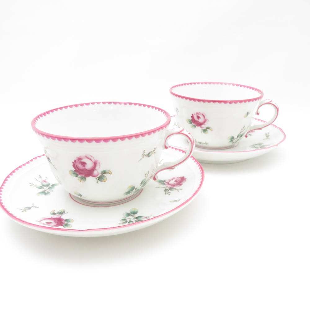 Richard Ginori リチャードジノリ アンティックローズ ティーカップ＆ソーサー 2客 ペア 薔薇 バラ SC8638B3 【中古】