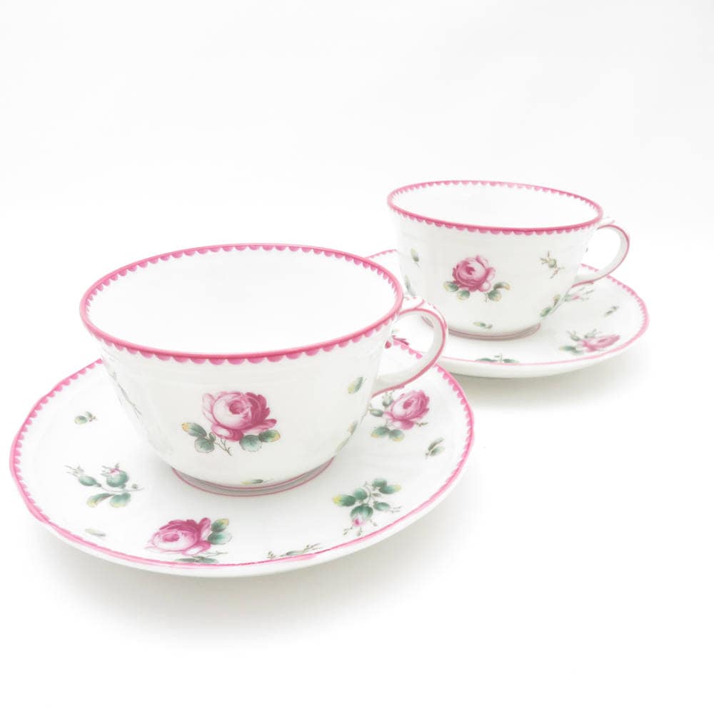 Richard Ginori リチャードジノリ アンティックローズ ティーカップ＆ソーサー 2客 ペア 薔薇 バラ SC8639B3 【中古】