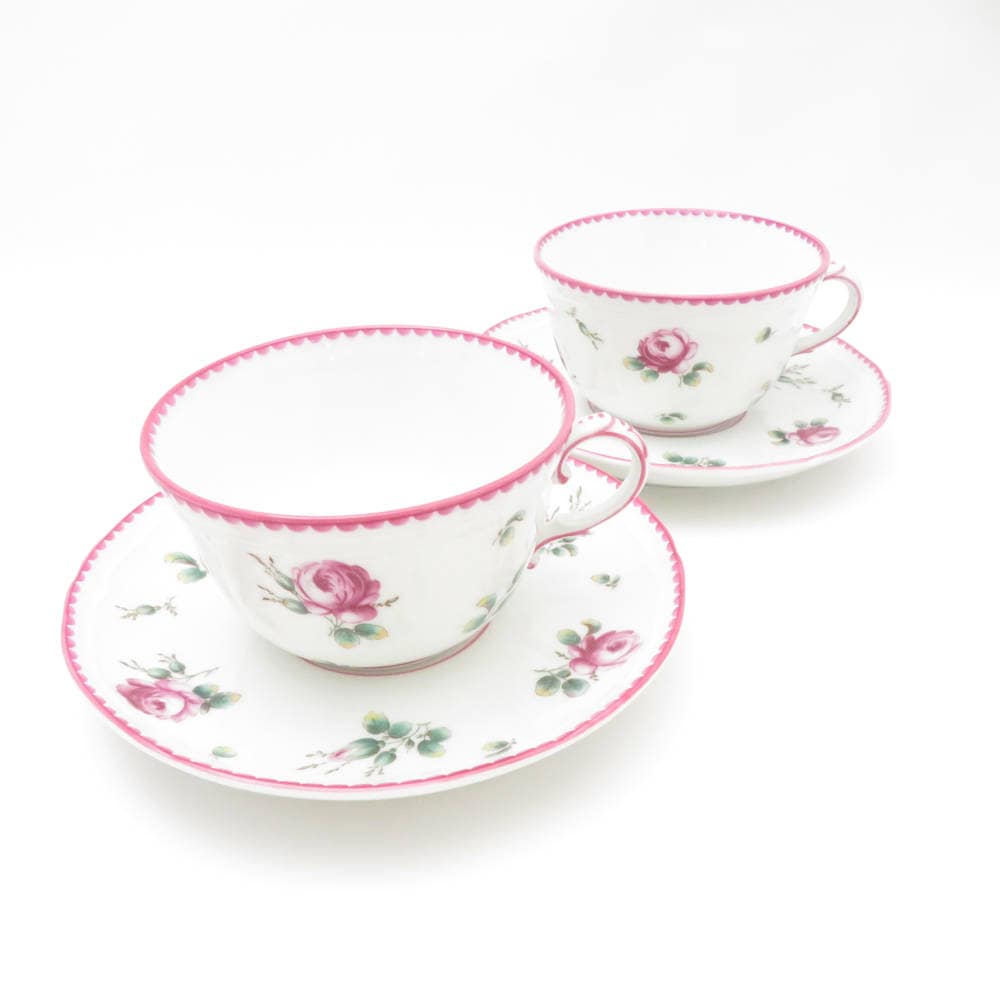 Richard Ginori リチャードジノリ アンティックローズ ティーカップ＆ソーサー 2客 ペア 薔薇 バラ SC8640B3 【中古】