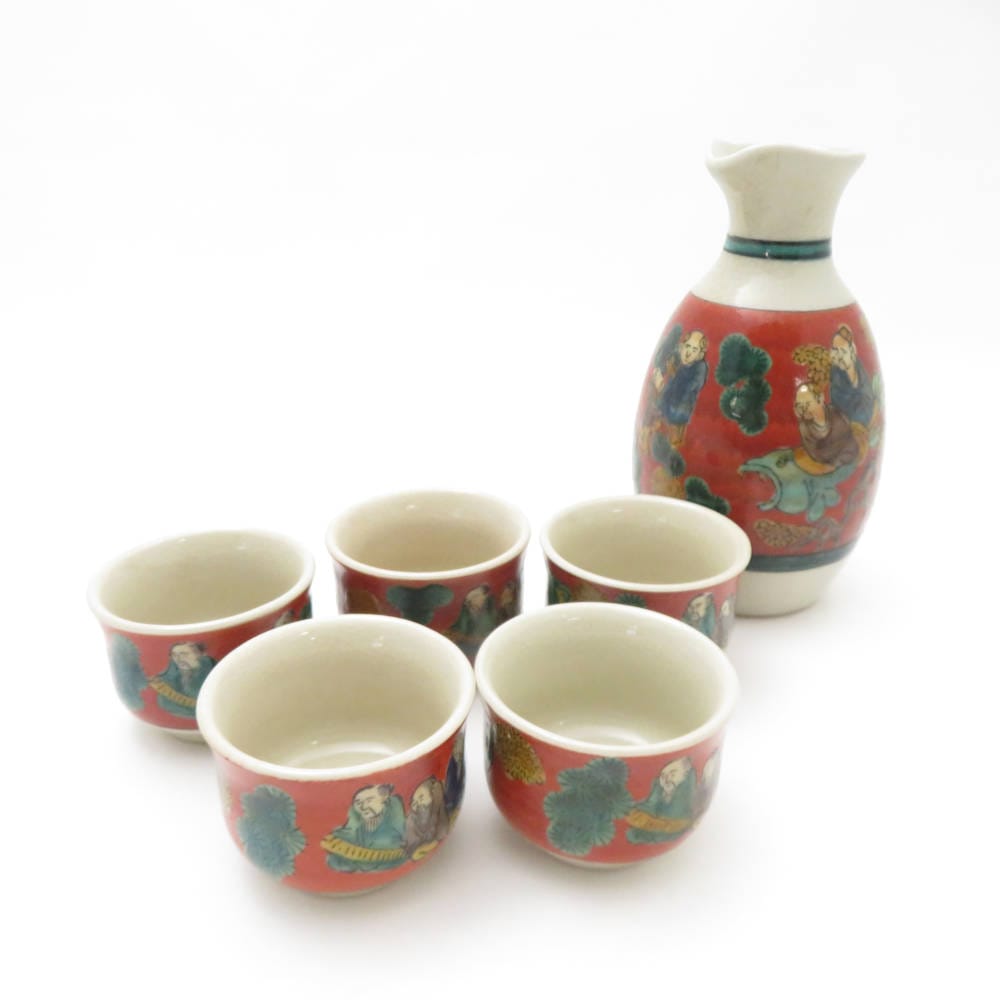 九谷焼 木米 徳利＆おちょこ 6点 酒器揃 セット SY13098R1 【中古】