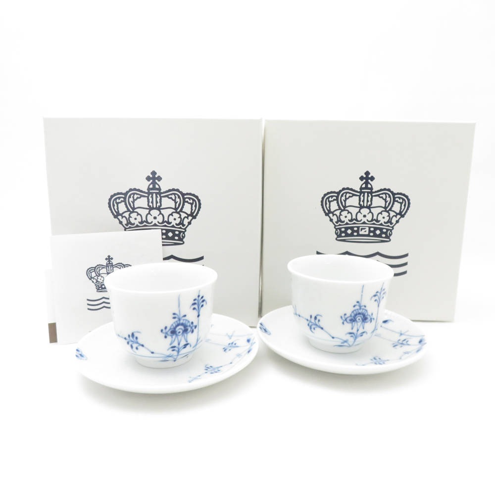 未使用 ROYAL COPENHAGEN ロイヤルコペンハーゲン ブルーパルメッテ 湯呑＆ソーサー 2客 ペアティーセット ジャパニーズカップ 湯飲 SC8598B4 【中古】
