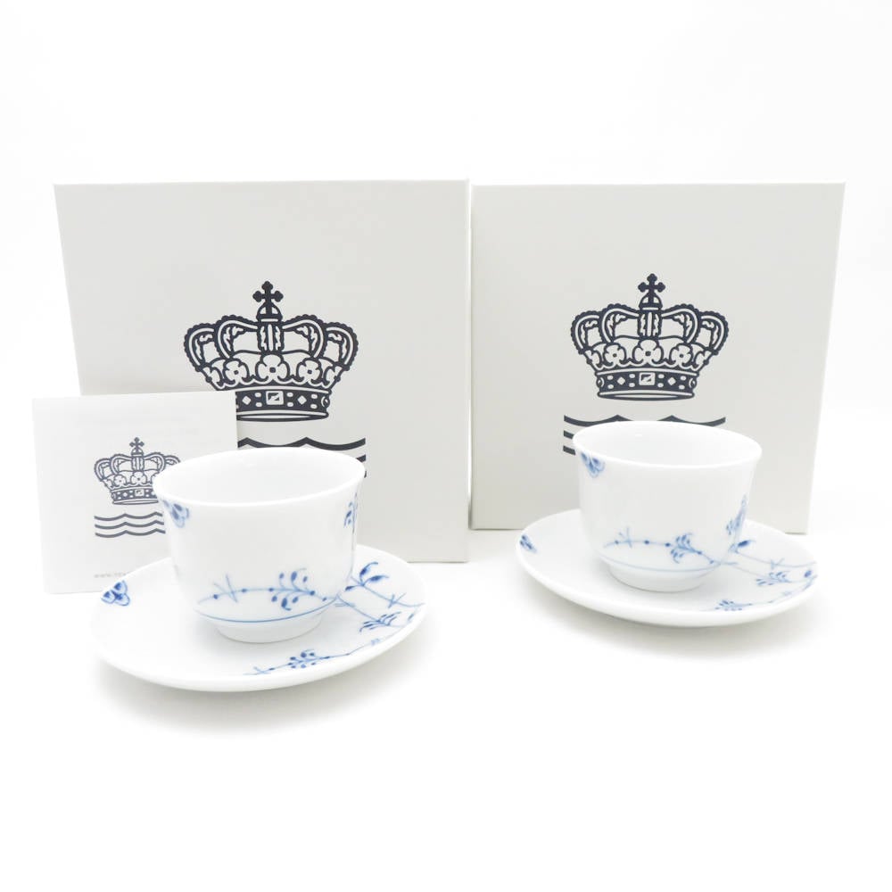 未使用 ROYAL COPENHAGEN ロイヤルコペンハーゲン ブルーパルメッテ 湯呑＆ソーサー 2客 ペアティーセット ジャパニーズカップ 湯飲 SC8599B4 【中古】