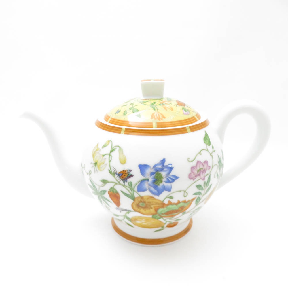 美品 HERMES エルメス シエスタ ティーポット 1点 茶器 蝶 花柄 フラワー 高級テーブルウェア SU12944Q1 【中古】