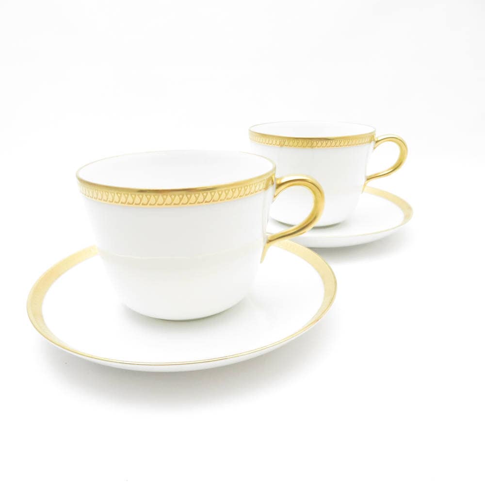 OKURA 大倉陶園 片葉金蝕 モーニングカップ＆ソーサー 2客 ペア SC8793D2 【中古】