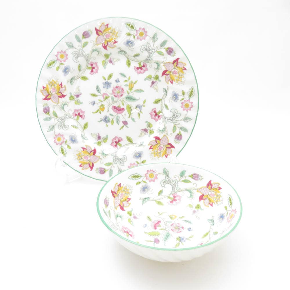 美品 MINTON ミントン ハドンホール フルーツボウル ケ－キ皿 2枚 プレートセット シリアル 深皿 中皿 SU13003D2 【中古】