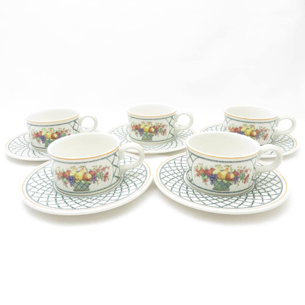 Villeroy&Boch ビレロイ＆ボッホ バスケット デミタスカップ＆ソーサー 5客 セット フルーツ 果物 SC8591B1 【中古】