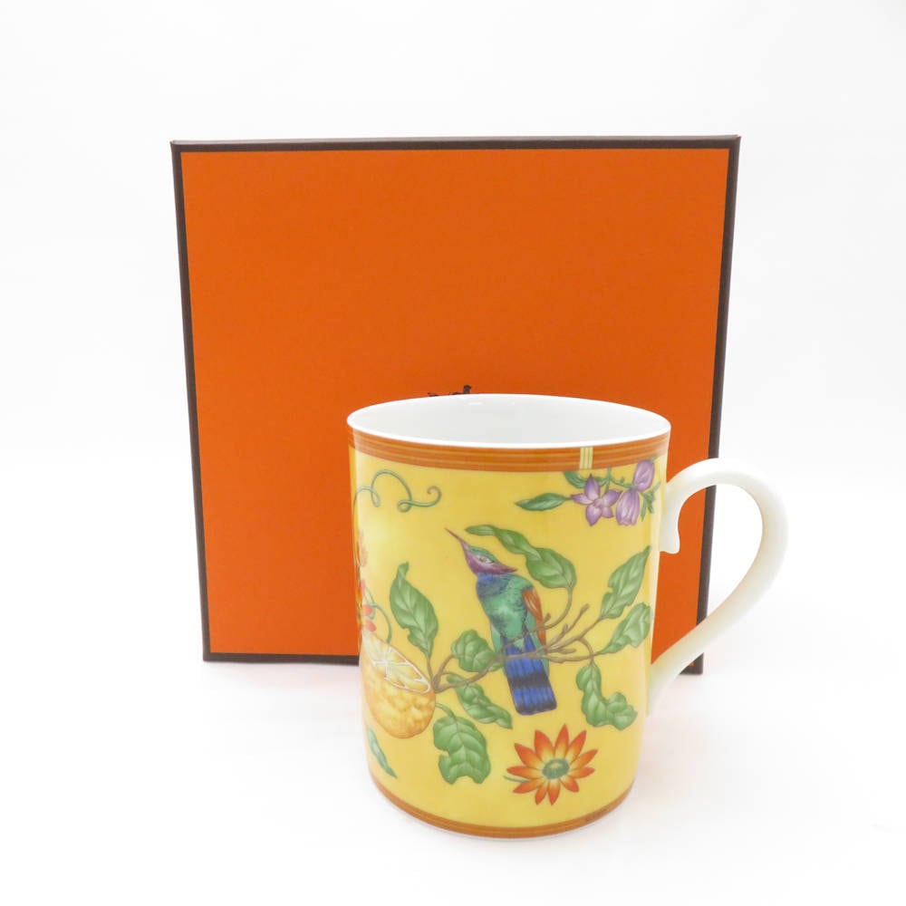 美品 HERMES エルメス シエスタ マグカップ 1点 コップ 花鳥柄 果実 フルーツ SC8746B1 【中古】