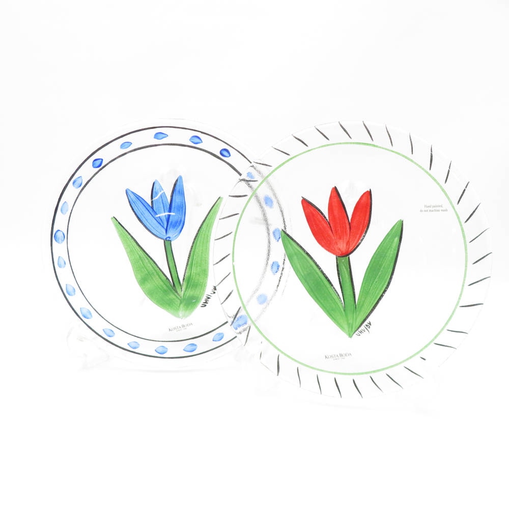 美品 KOSTA BODA コスタボダ チューリップ 中皿 2枚 セット 19cmプレート ガラス SM4470X2 【中古】