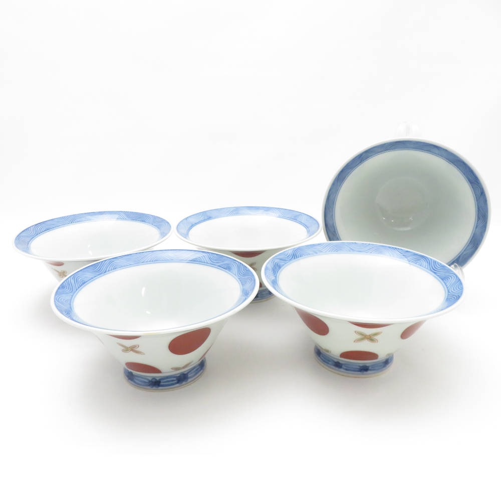 今泉今右衛門 錦赤玉模様 鉢 5枚 セット 13cm ボウル 碗 SM4473X2 【中古】