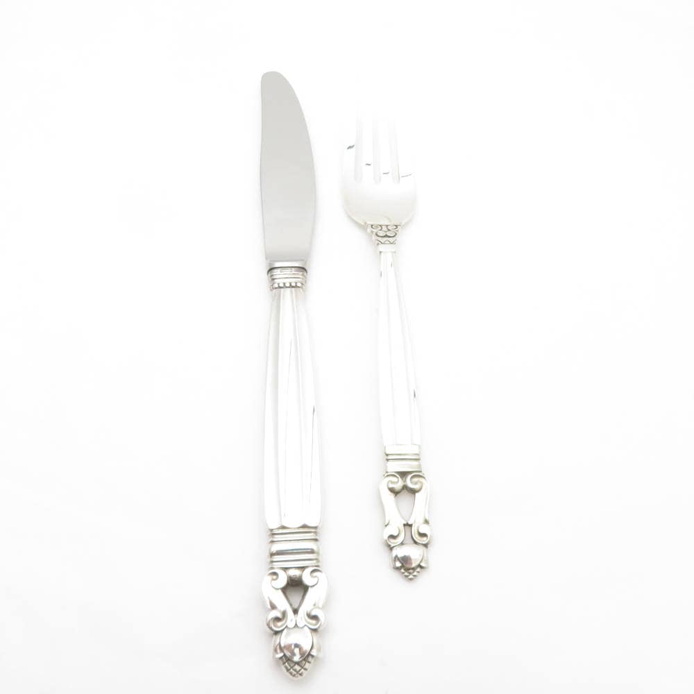 美品 Georg Jensen ジョージジェンセン エコーン ナイフ＆フォーク 2点 セット カトラリー SM4476X2 【中古】